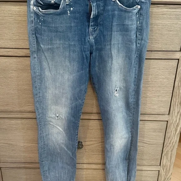 MOTHER Blue Distressed Straight Leg Jeans. Size 28. High rise. - Picture 2 of 7